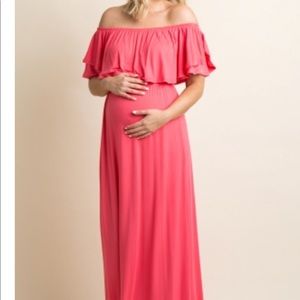 Pink blush Maternity off shoulder maxi dress